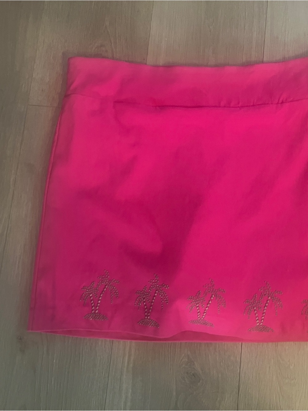 Coral Bay Petite PL Pink Skirt Rhinestone Palm Tree Stretch Pull On Skort